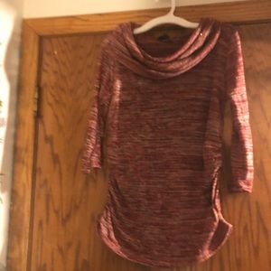 dark red and gold cowl neck sweater